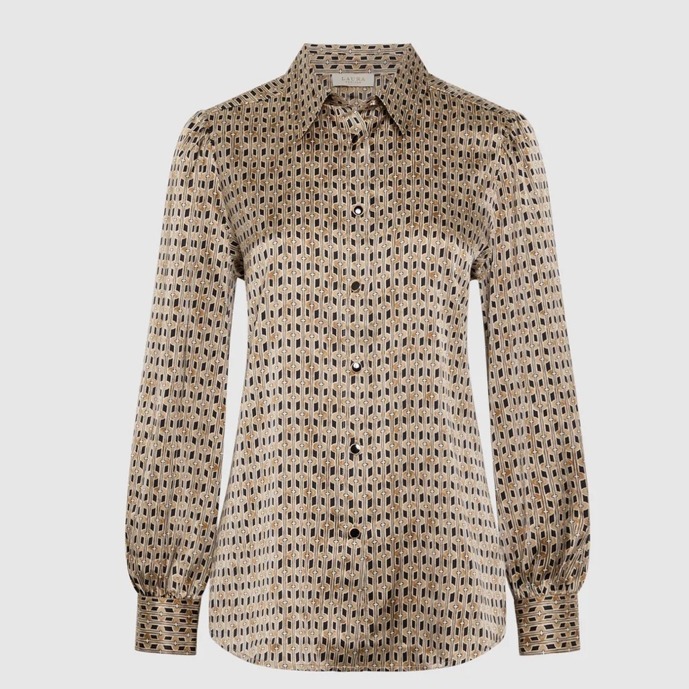 Laura Long Sleeve Geometric Print Blouse Brown Pattern - Picture 4 of 12